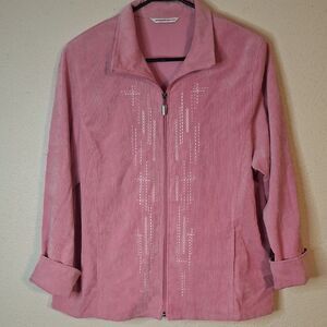 Allison Daley Women's Pink Corduroy Jacket with Embellished Design